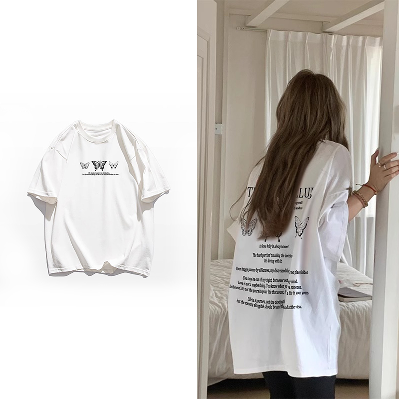 230g rear bag spring and summer new style pure cotton short-sleeved T-shirt trend
