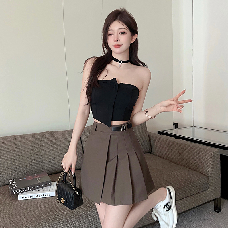 實拍天貓質量辣妹露背修身黑色抹胸女春夏氣質內搭上衣