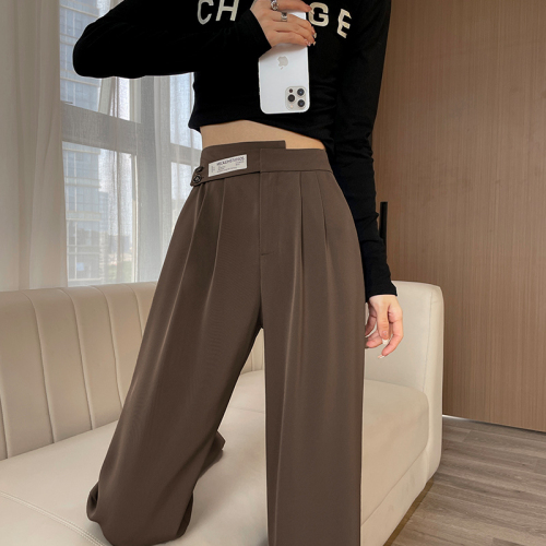 High-waisted wide-leg pants for women, spring and summer narrow version, irregular slimming, loose casual double-button straight suit pants for women