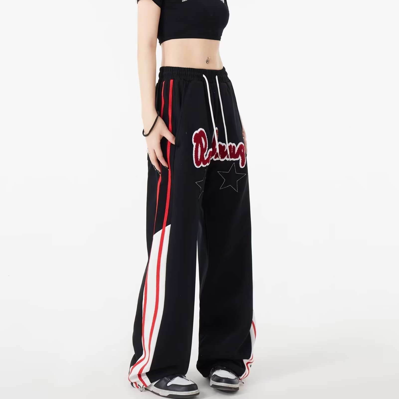 Original quality loose sports pants for women American retro European and American casual wide leg sweatpants straight high street pants