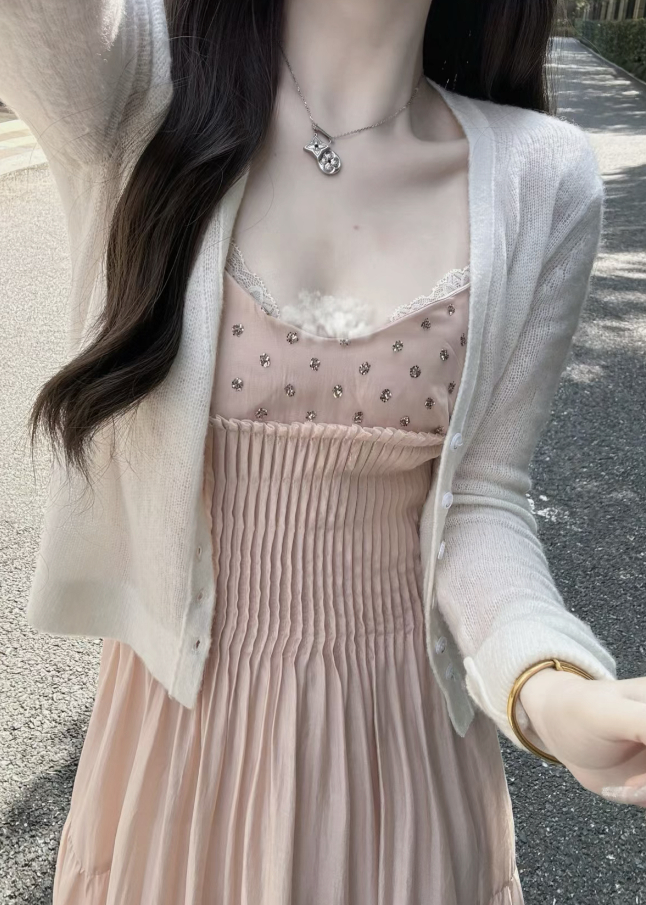 實拍安藤忠雄美術館 高藝紗裙女中長款連衣裙雙色入大裙擺