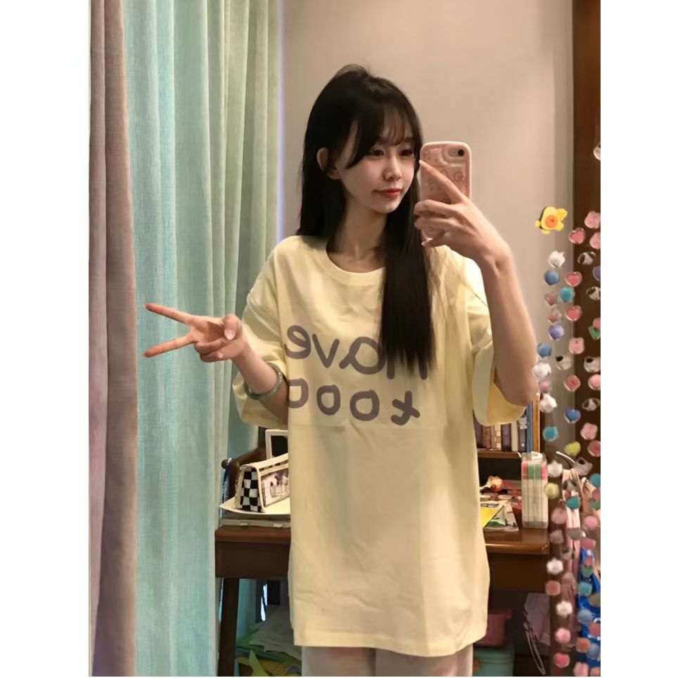 高質量純棉220克精梳緊密手感好直播品質前印花短袖t恤女