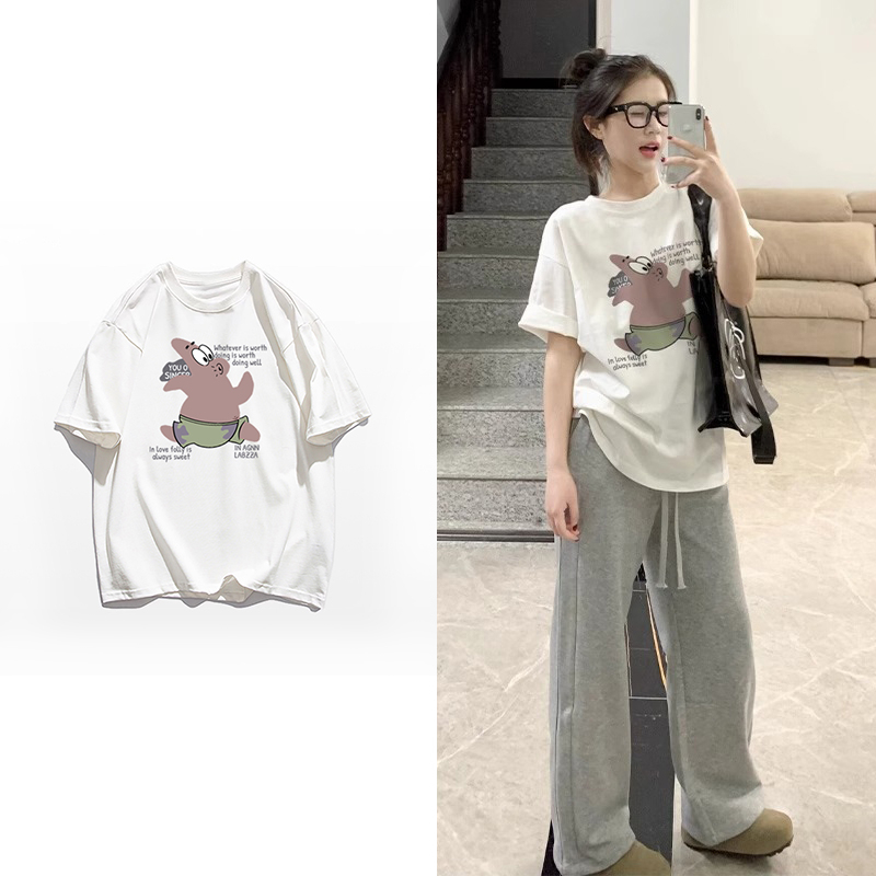 230g rear bag spring and summer new style pure cotton short-sleeved T-shirt trend