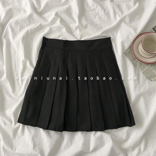 Dongdaemun solid color high waist pleated skirt 2024 women's autumn small white short skirt large size fat mm anti-exposure