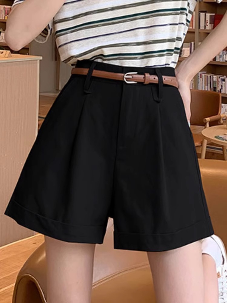 純棉卷邊闊腿工裝短褲女夏季新款寬鬆顯瘦a字褲復古百搭休閒褲子