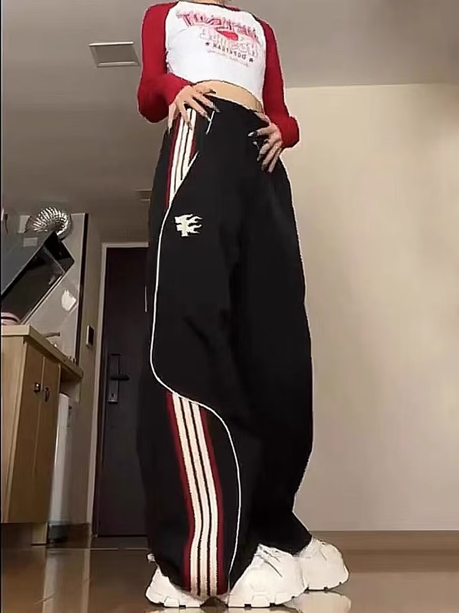 氣質水洗長褲慵懶春秋時尚潮牌休閒褲純色寬鬆型女潮中腰青春流行