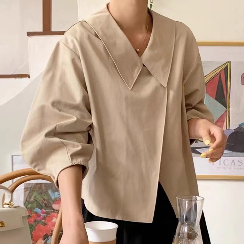 韓國chic 春秋季簡約百搭寬鬆風衣斗篷外套