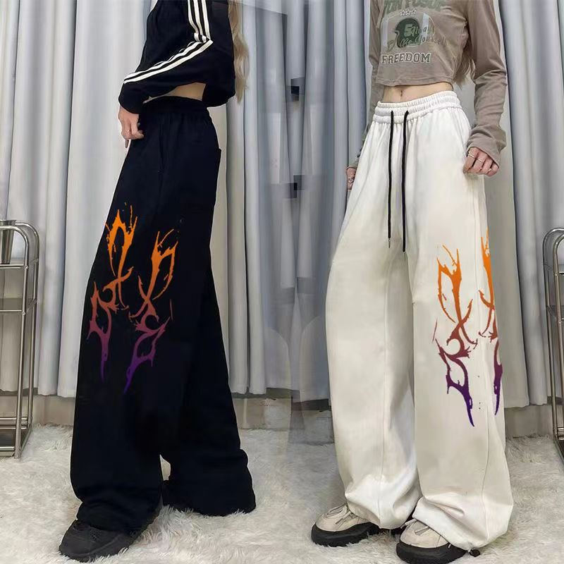 美拉德爵士垂感街舞hiphop闊腿抽繩拖地褲嘻哈百搭高腰跳舞直筒褲