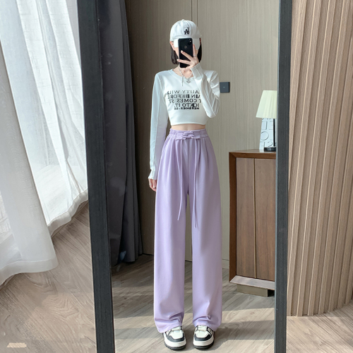 Real shot CVC Minnie wide-leg pants for women spring and autumn strappy sports pants high-waist drape straight casual pants