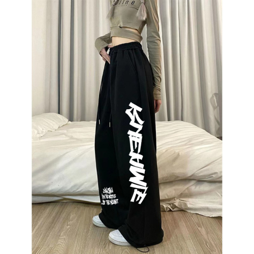 Letter printed drawstring pants women's thin jazz dance pants black jazz dance sweatpants