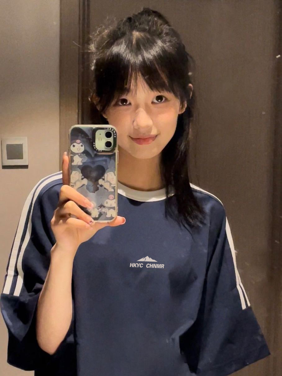 國潮牌撞色三條槓短袖t恤女夏季設計感小眾純棉寬鬆慵懶圓領上衣