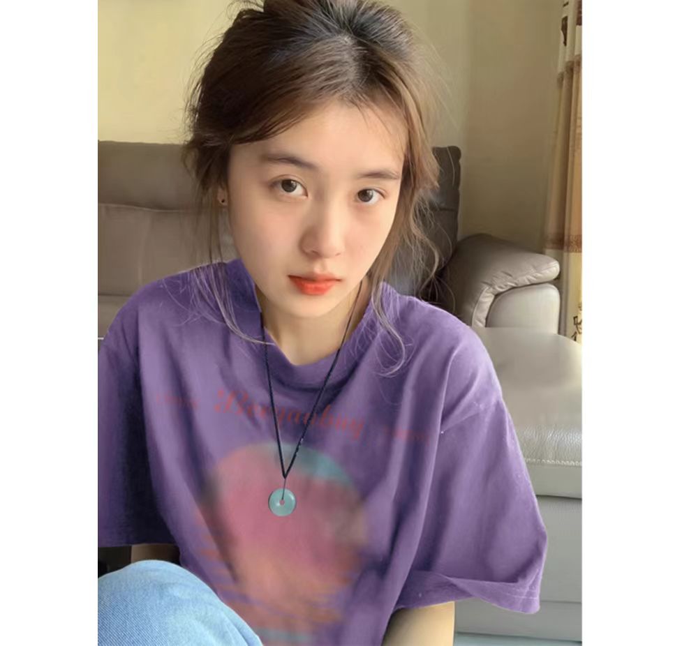 高質量純棉220克精梳緊密手感好直播品質前印花短袖t恤女