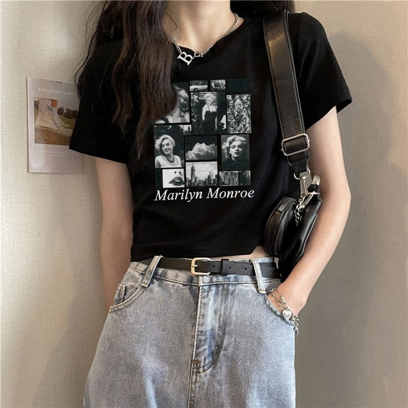 Short American retro short-sleeved T-shirt for women 2024 summer new large size tops