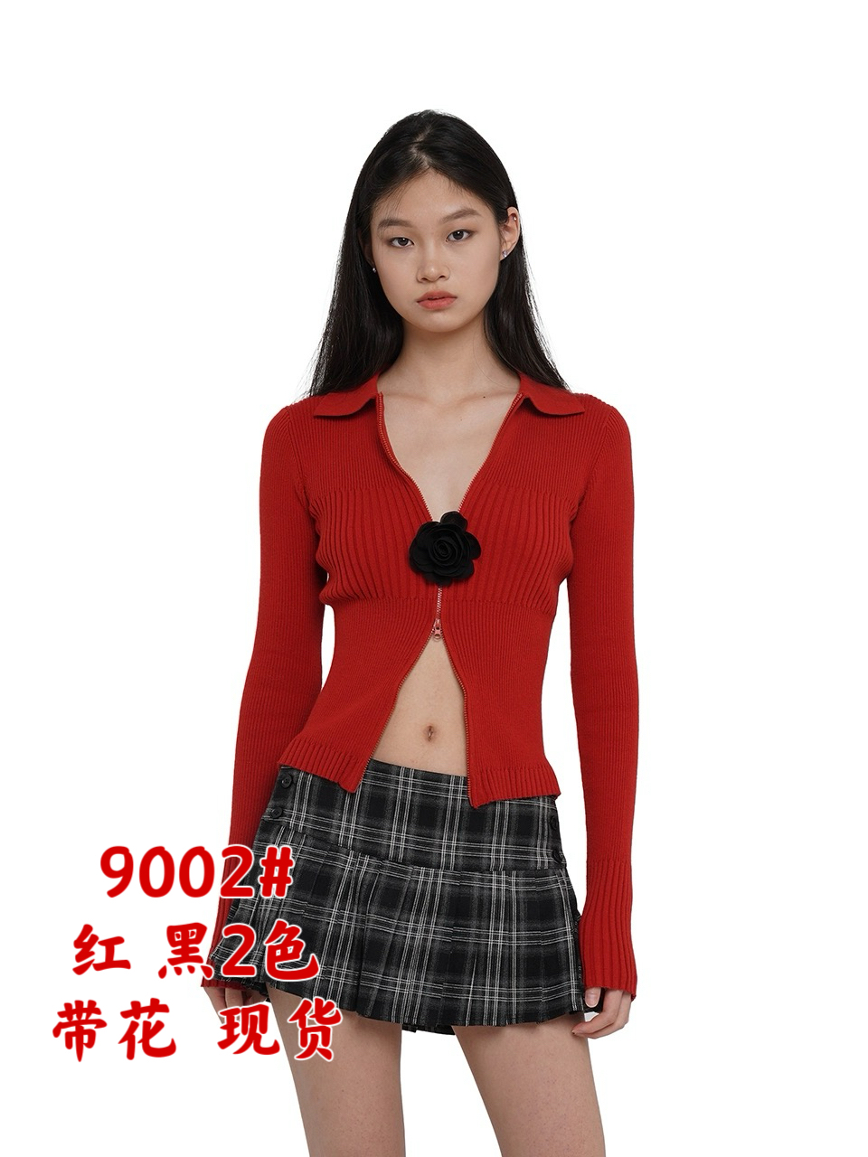 SweetChilling woolen double zipper slim cardigan optional woolen hat brooch flower accessories