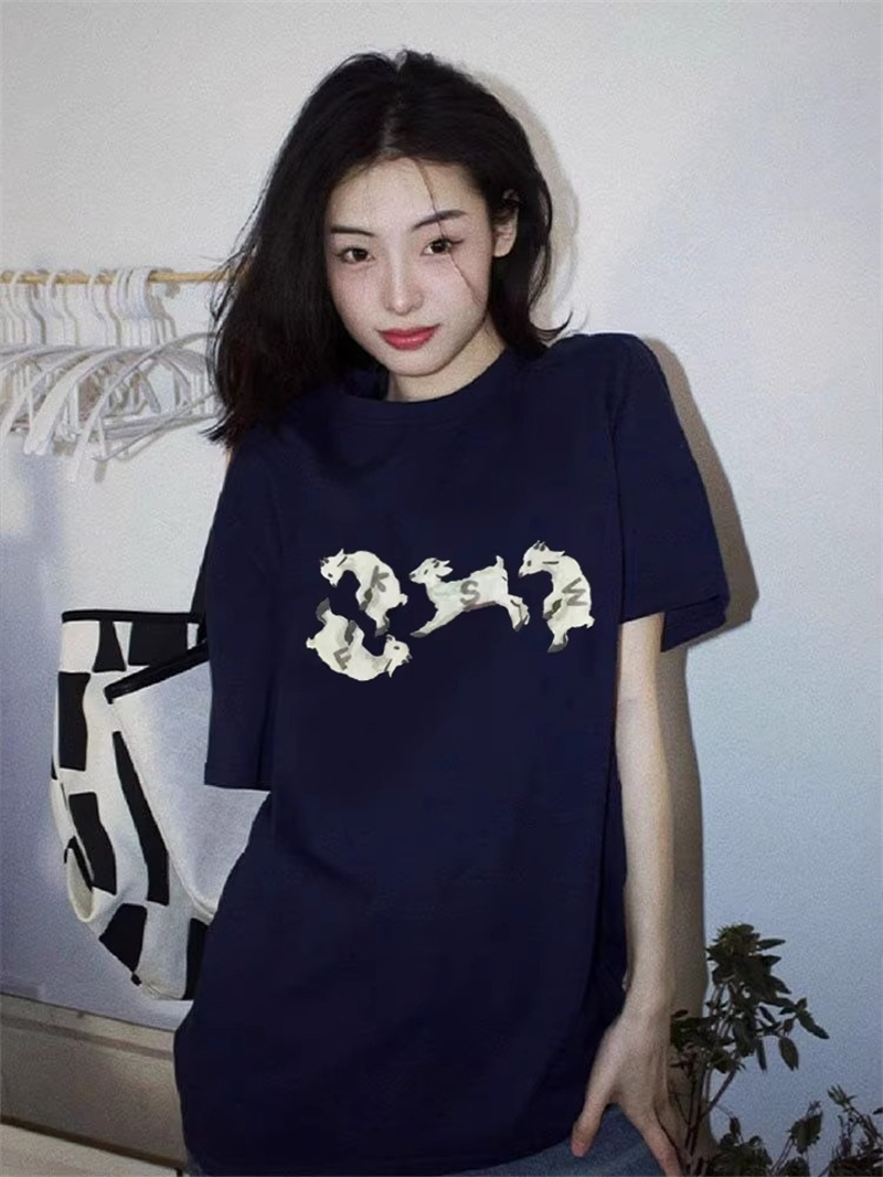 Printed round neck short-sleeved T-shirt for women spring and summer new Hong Kong style loose slimming casual versatile top