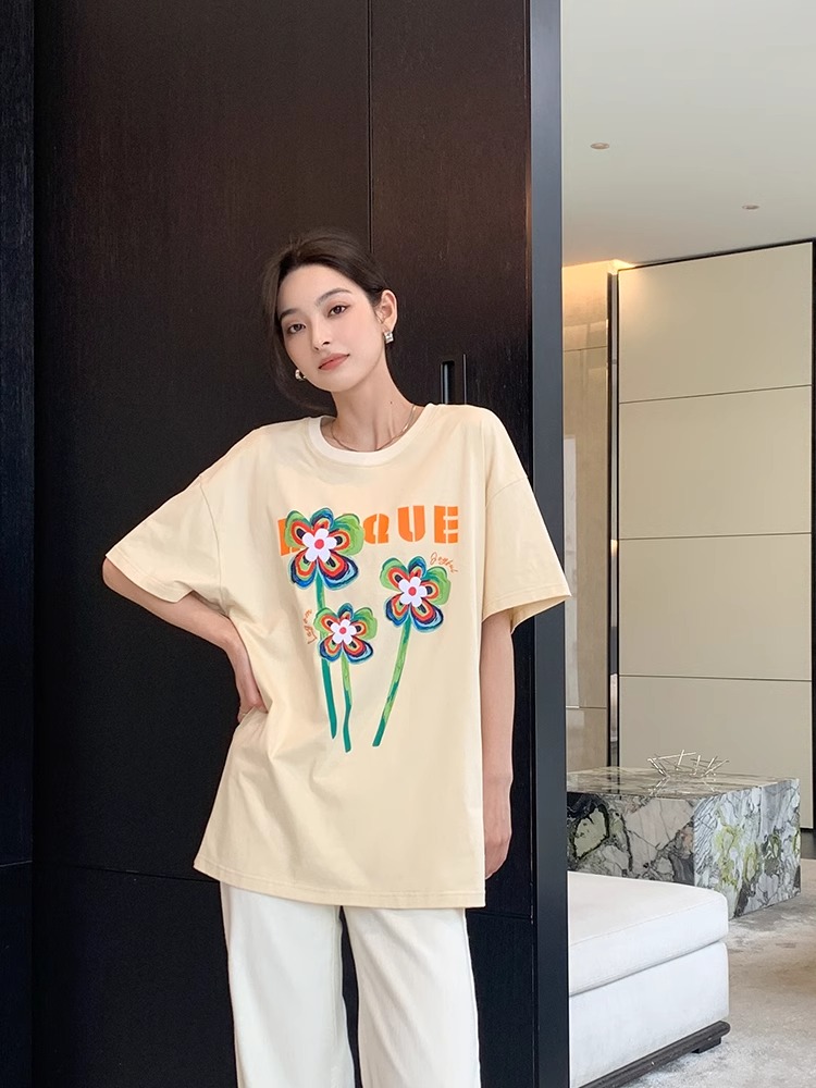 官圖220克/精梳純棉後包領有縫邊S-XXXL夏裝短袖T恤女