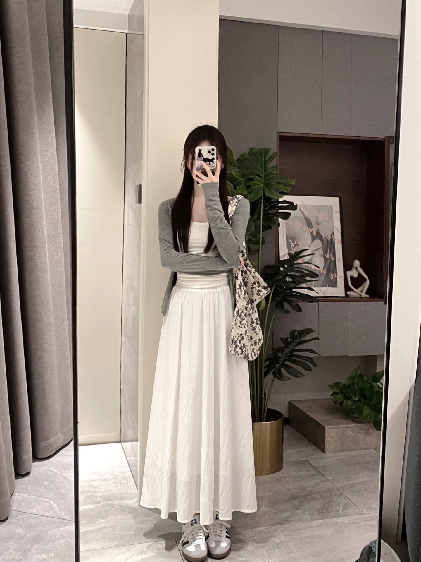 溫柔風套裝女春季韓系灰色針織開衫吊帶背心超仙半身裙長裙三件套