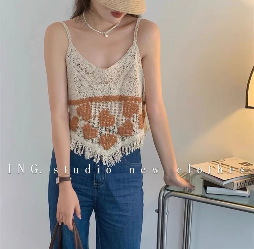 ING 辣妹性感吊帶小背心夏季新款刺繡無袖上衣設計感小眾馬甲毛邊