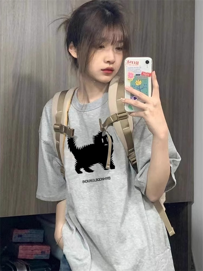 Printed round neck short-sleeved T-shirt for women spring and summer new Hong Kong style loose slimming casual versatile top