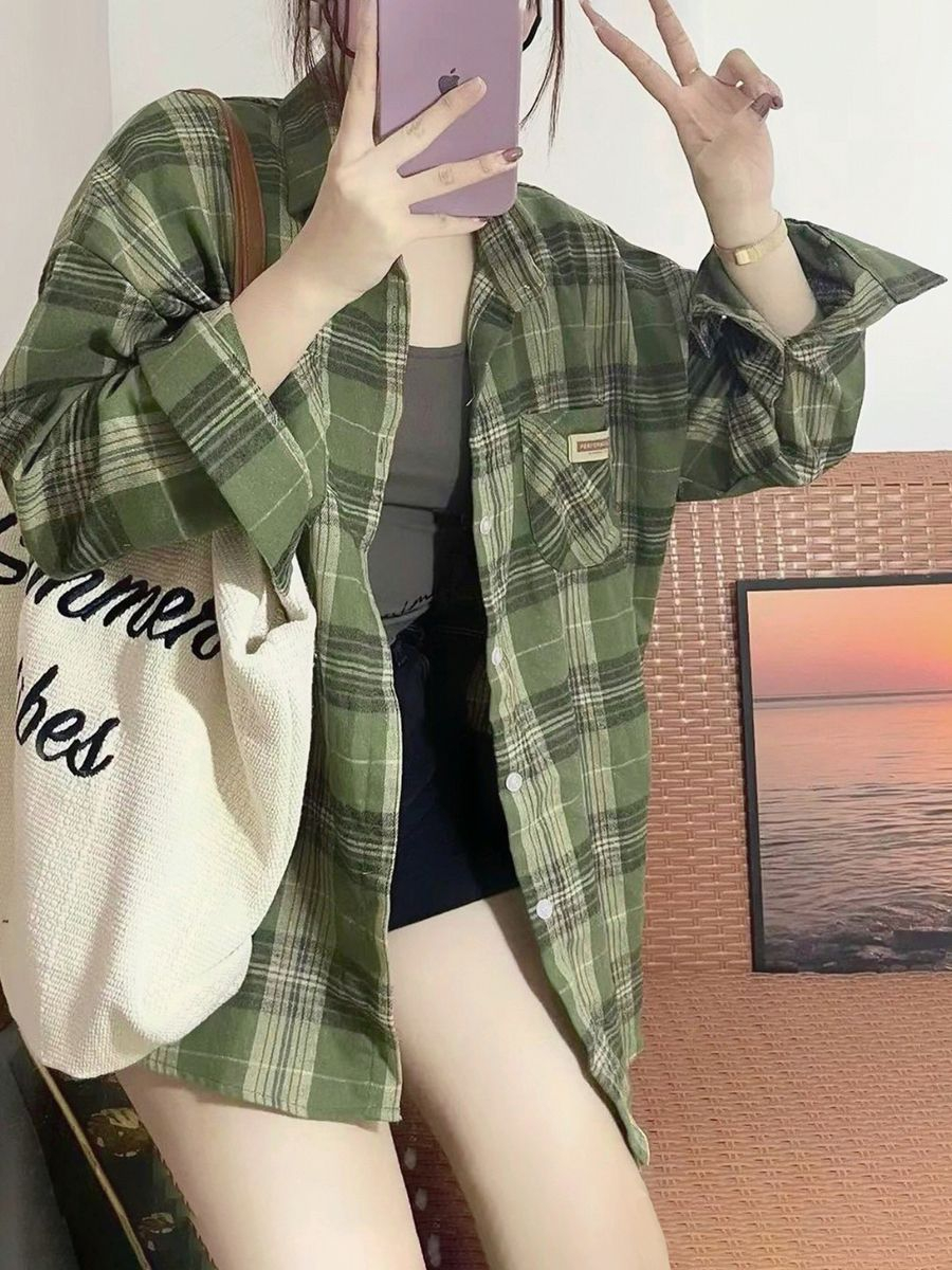 Official picture 300 pounds fat mm spring and autumn plaid shirt plus size jacket shirt