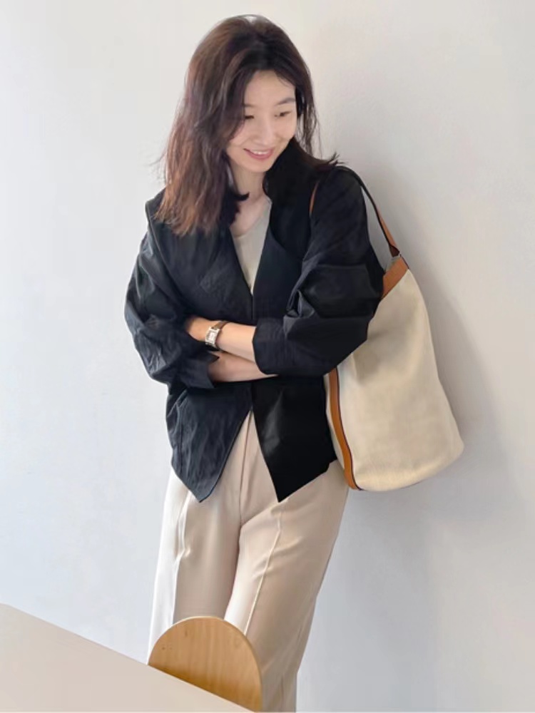 2024韓國春夏裝新款寬鬆大碼圓領防曬上衣空調開衫薄款短外套女