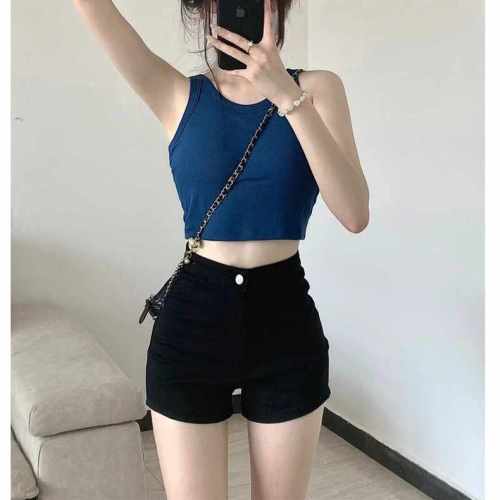 Black shorts women's outer wear bottoming 2024 summer large size high waist hot girl skinny jeans hip-covering super short hot pants