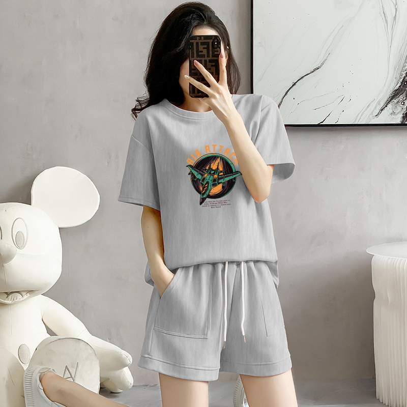 Cotton pique sports suit short-sleeved shorts women's summer new loose age-reducing design casual running two-piece set