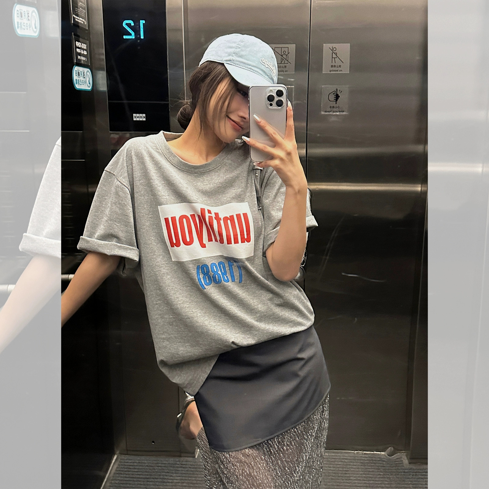Printed round neck short-sleeved T-shirt for women spring and summer new Hong Kong style loose slimming casual versatile top