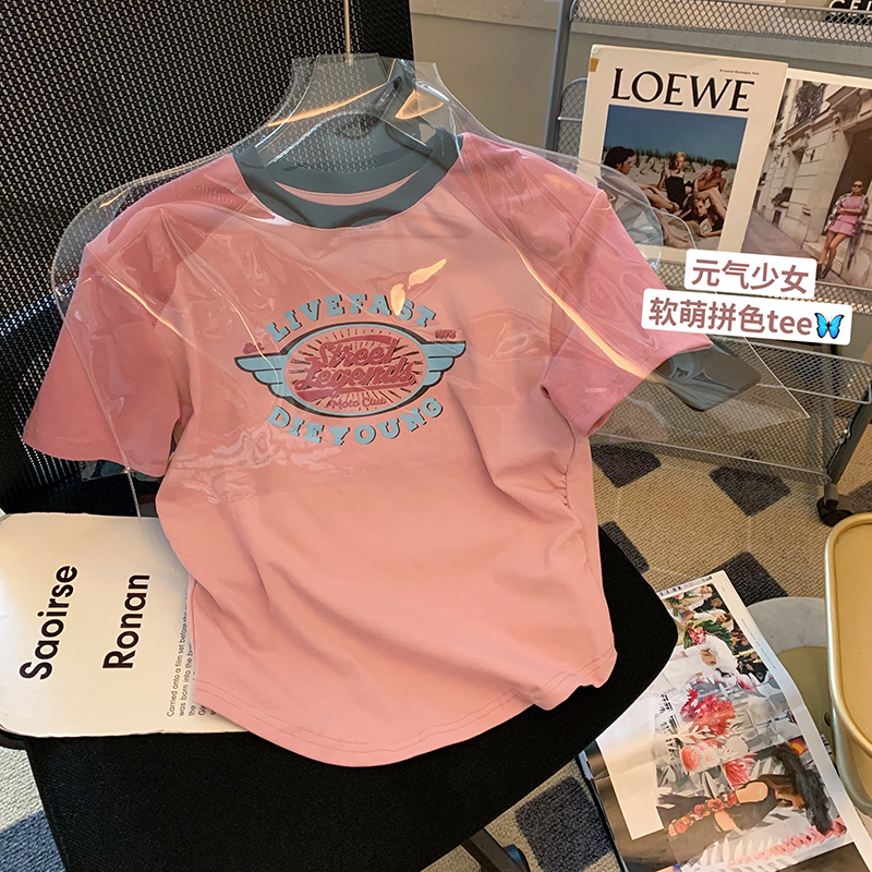 純棉後包條200克精梳緊密 新款短袖t恤女印花 天貓質量