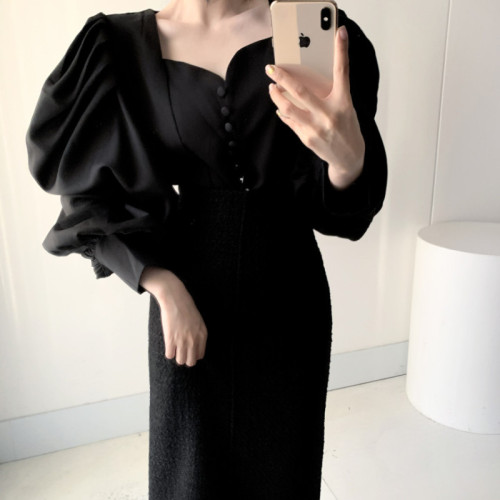Size has been updated Korean chic new niche design puff sleeve single breasted versatile top shirt