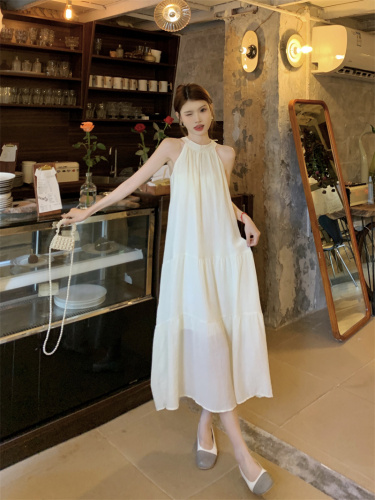 Summer French resort style high-end halter skirt gentle wind chiffon A-line long dress real shot