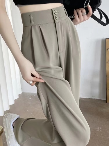 Official photo, long silk suit, high-waisted wide-leg pants, women's loose slimming straight-leg pants, drapey casual suit pants
