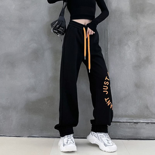 Foot-binding American retro hiphop high street printed sports pants jazz dance loose straight high waist casual pants