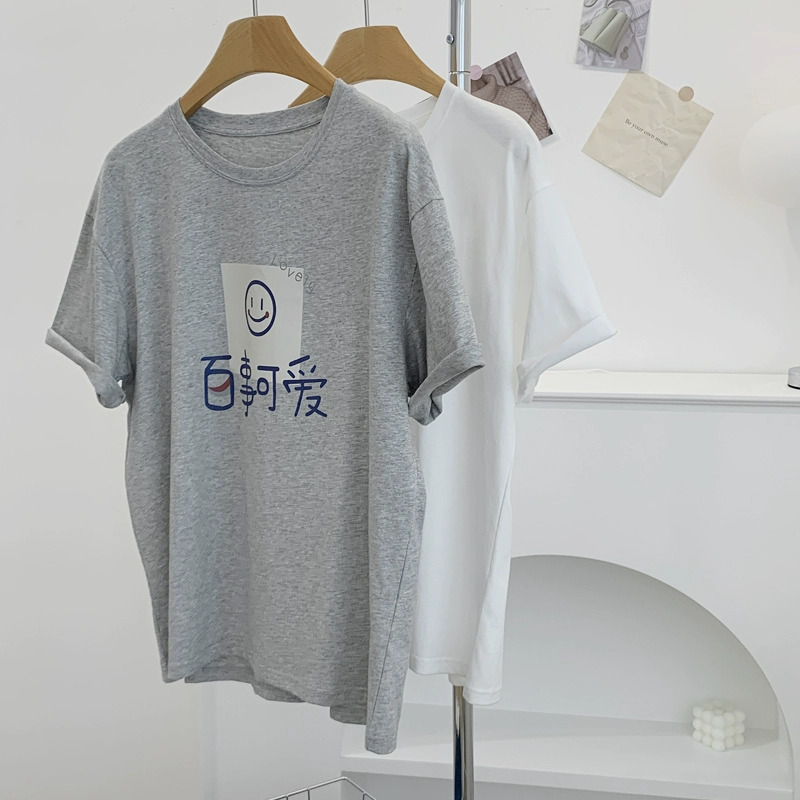 官圖 重磅/精梳純棉 後包領 有縫邊 S-XXXL 夏裝短袖T恤女