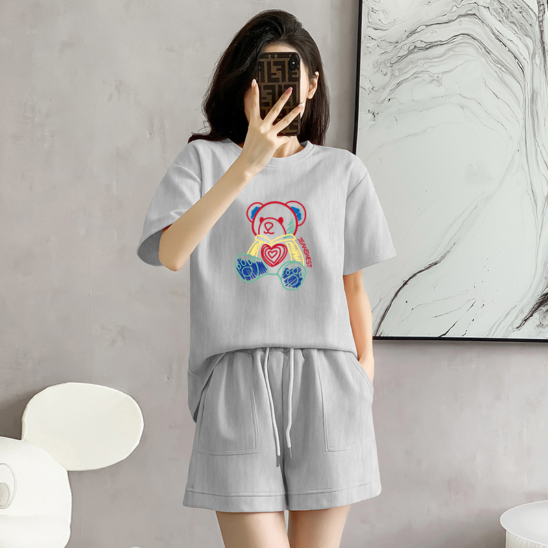 Cotton pique sports suit short-sleeved shorts women's summer new loose age-reducing design casual running two-piece set
