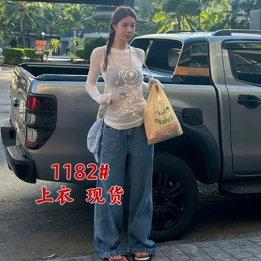 Pure lust style hot girl see-through sexy top women summer new design niche heavy industry high-end jacket t-shirt trend