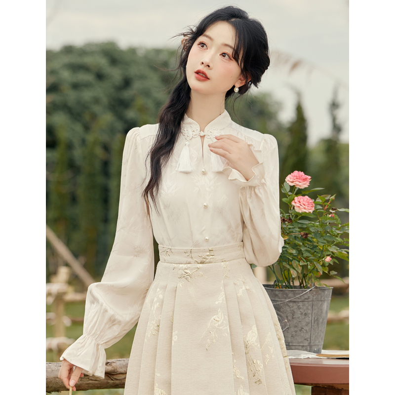 No less than 89 real shot new Chinese style retro national style button-down stand-up collar shirt