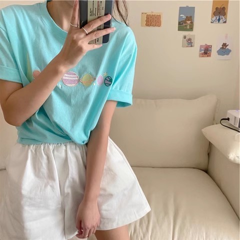 Embroidered short-sleeved T-shirt women's summer clothing Korean new loose student women's clothing