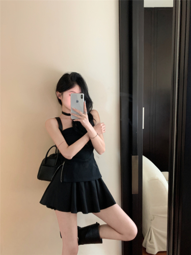 Real shot ~ American design zipper tube top spring and summer new hot girl bud culottes suit