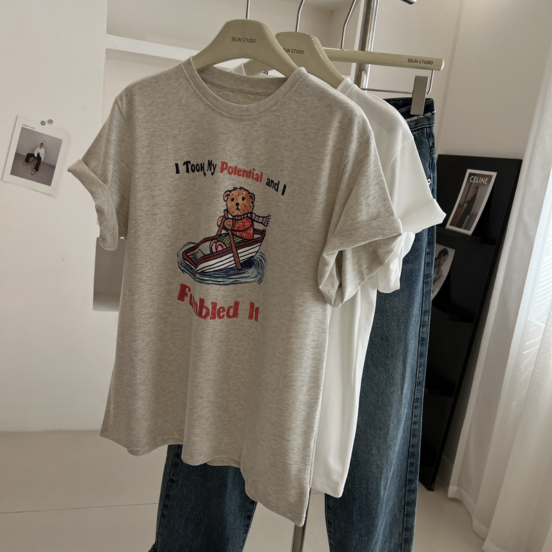 官圖 重磅/精梳純棉 後包領 有縫邊 S-XXXL 夏裝短袖T恤女