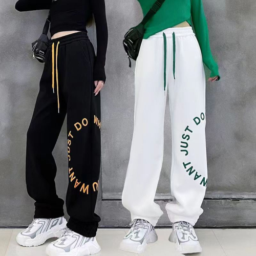 Foot-binding American retro hiphop high street printed sports pants jazz dance loose straight high waist casual pants