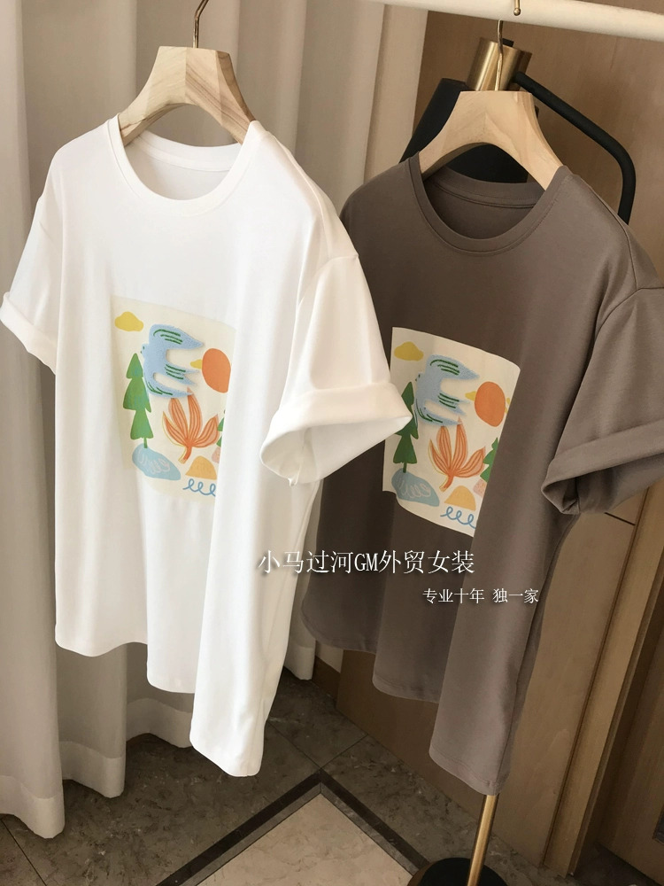 官圖 重磅/精梳純棉 後包領 有縫邊 S-XXXL 夏裝短袖T恤女