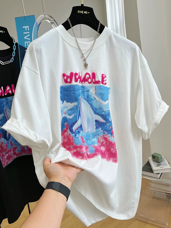 官圖 重磅/精梳純棉 後包領 有縫邊 S-XXXL 夏裝短袖T恤女