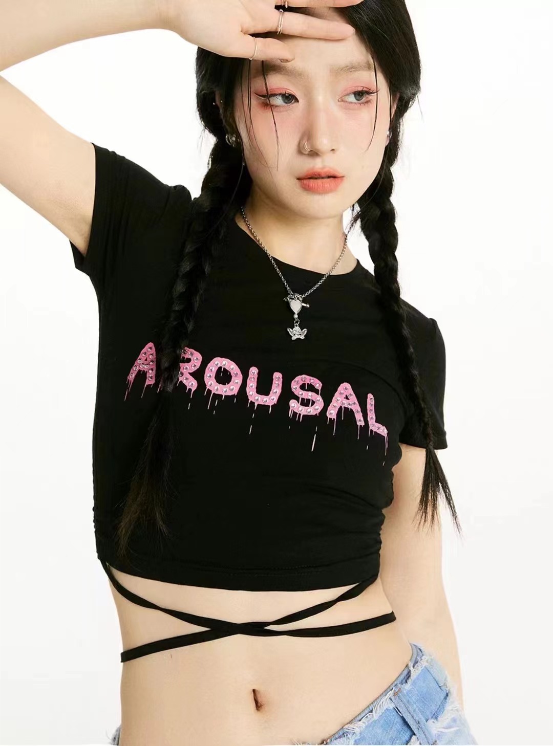 字母T小眾設計感短袖t恤女2024春夏新款短款修身純欲甜辣妹上衣