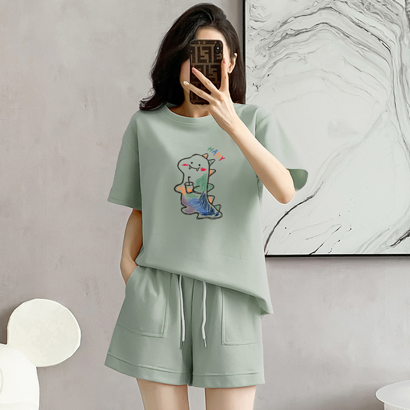 Cotton pique sports suit short-sleeved shorts women's summer new loose age-reducing design casual running two-piece set