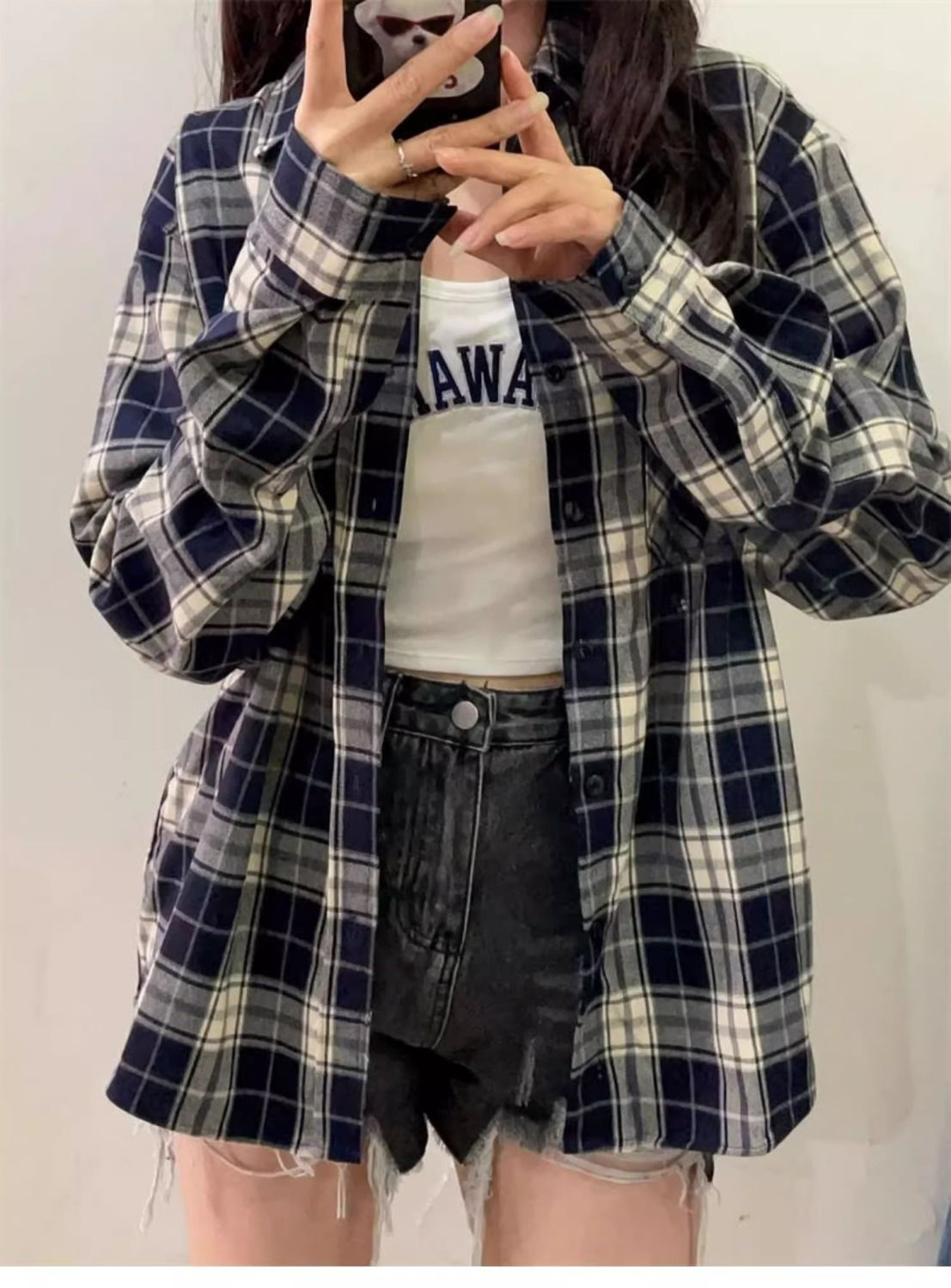 Official picture 300 pounds fat mm spring and autumn plaid shirt plus size jacket shirt