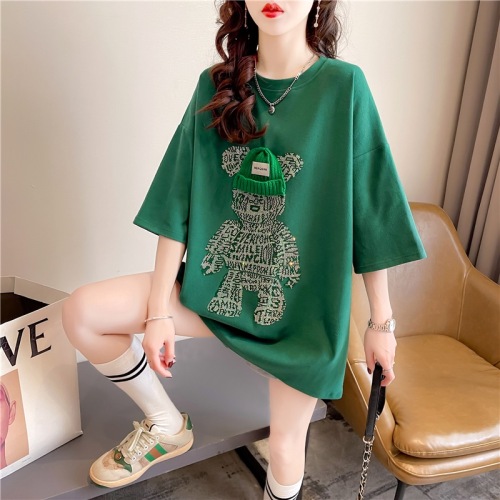 Actual shot of summer new style Korean style trendy round neck cartoon diamond loose mid-length large size women's short-sleeved T-shirt for women