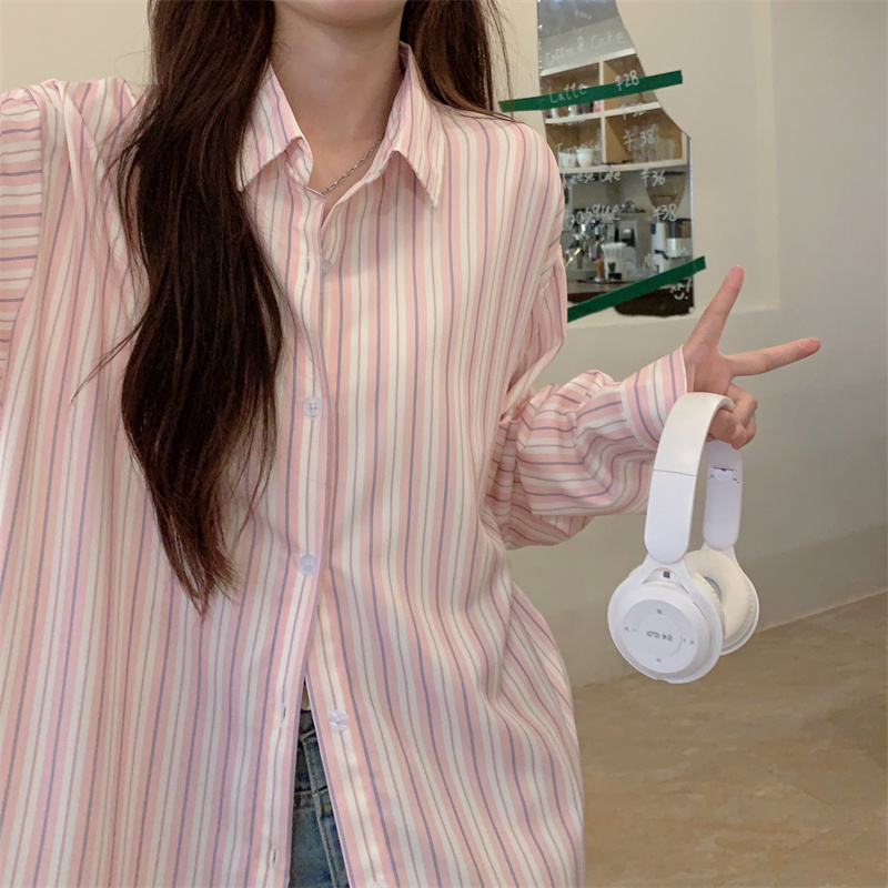 Real shot - striped shirt 2024 spring high-end women's shirt design niche coat French shirt