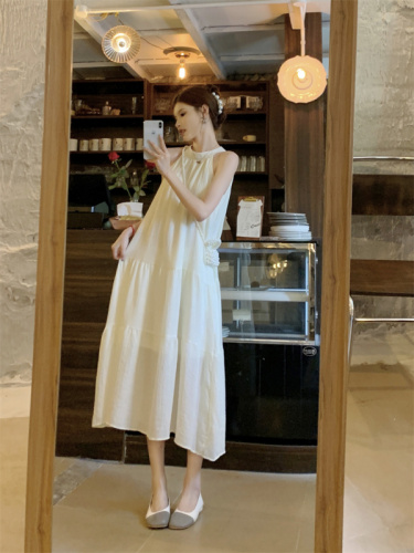 Summer French resort style high-end halter skirt gentle wind chiffon A-line long dress real shot