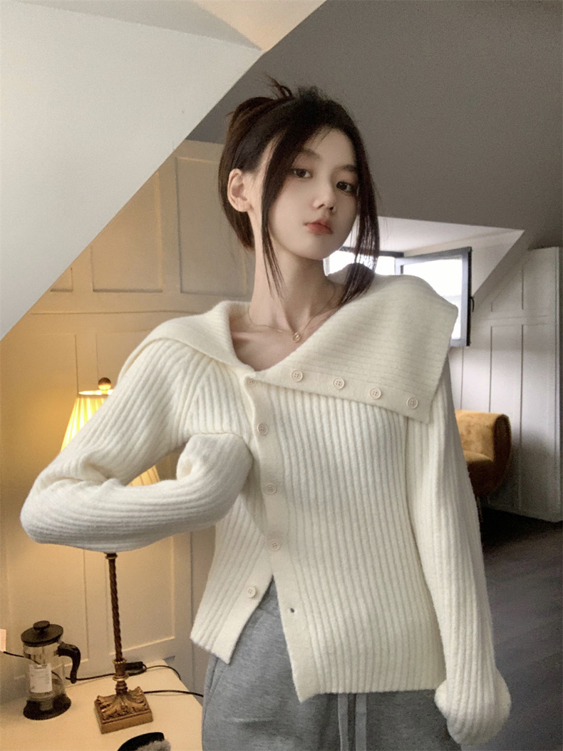 Pure Desire Off-Shoulder Irregular Knitted Cardigan Women's Autumn and Winter Hot Girl Slim-fitting Bottoming Sweater Versatile Temperament Inner Top
